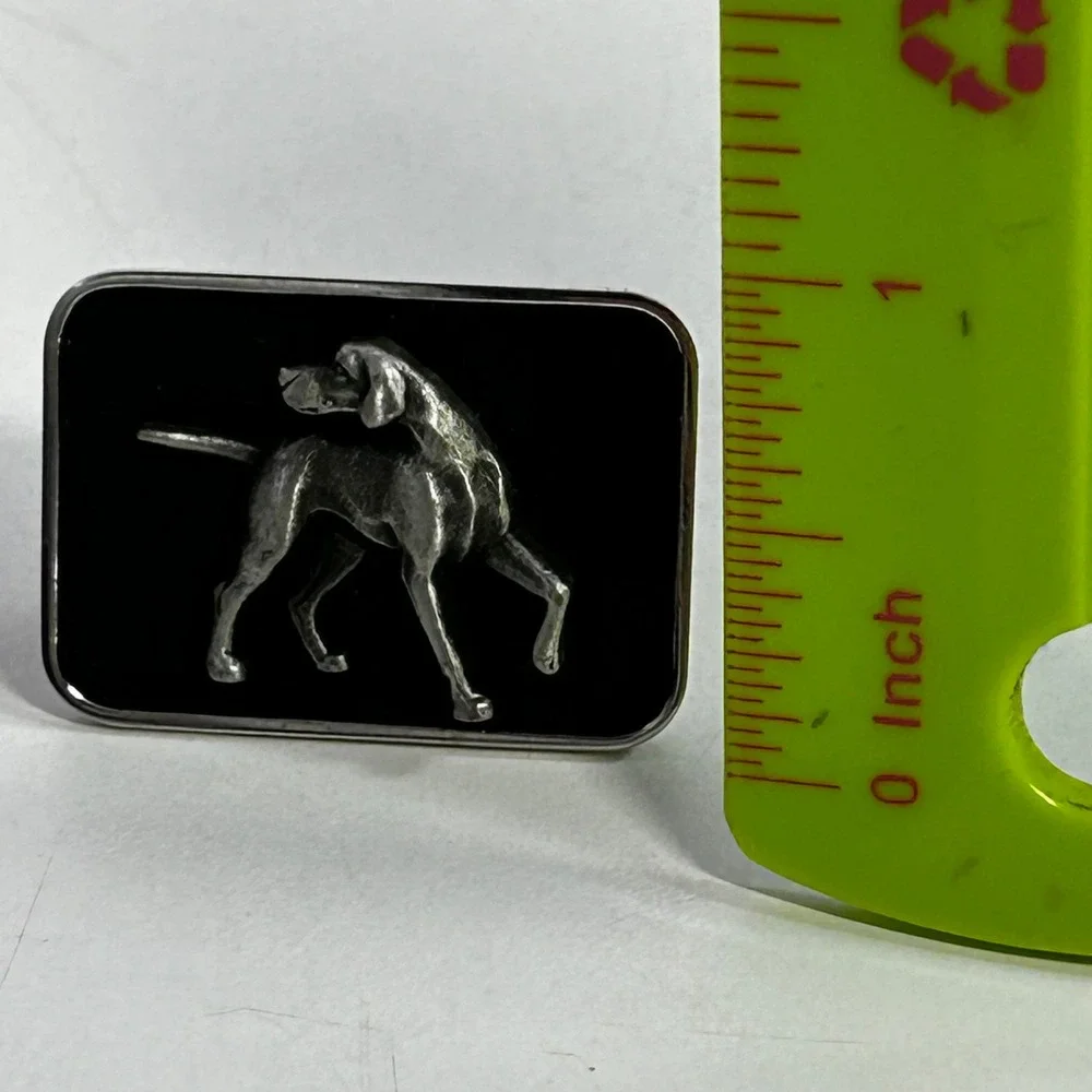Silver Tone Hunting Dog Pointer Black Enamel Rectangular Cufflinks Mens Jewelry